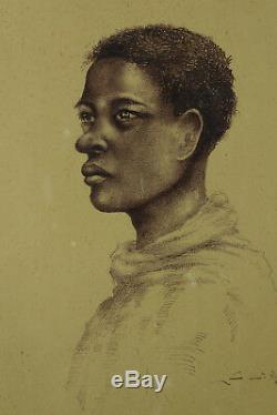 Beau Tableau Ancien portrait de jeune Homme Malgache art déco signé Madagascar