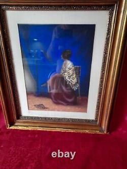 Beau pastel époque art déco représentant une femme andalouse / espagnole signé