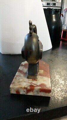 Bel Oiseau Art Deco Regule Patine Bronze Et Socle Marbre Signe H. Moreau