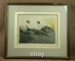 Belle Lithographie Art Deco 2 Elegantes Garconnes Fumant Signee Hardy Gout Icart