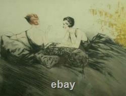 Belle Lithographie Art Deco 2 Elegantes Garconnes Fumant Signee Hardy Gout Icart