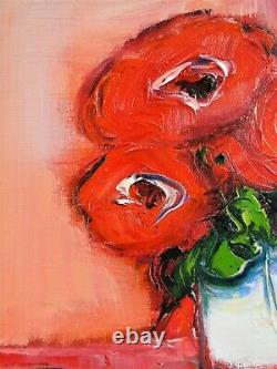 Bernard Gassmann (1942-) Amour Fou Peinture Originale H/t Encadree Fleurs
