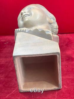Buste Art Déco Antique Signé B Rezl Statue jeune fille patine Terre Cuite