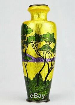 Camille Fauré Limoges Vase Émaillé Paysage Japonisant Art Déco Émaux d'Art Signé