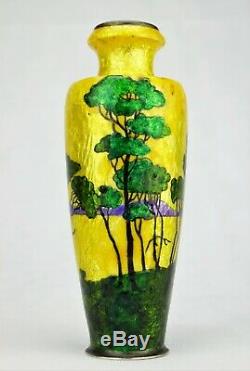 Camille Fauré Limoges Vase Émaillé Paysage Japonisant Art Déco Émaux d'Art Signé