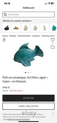 Céramique art déco, signée, grand poisson, année 1930, beaucoup imité, attention