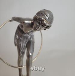 Chiparus, Danseuse Au Cerceau Bronze Argenté Signé, Art Déco, XXème Siècle