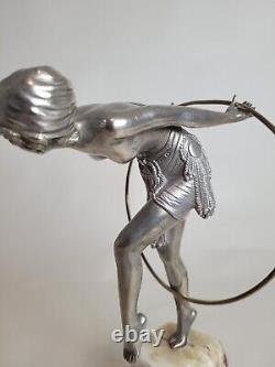 Chiparus, Danseuse Au Cerceau Bronze Argenté Signé, Art Déco, XXème Siècle