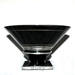 Coupe Vase Art Déco MICHEL HERMAN Paris Cristal noir argenté signé HEM 1920-1930