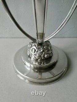 Coupe, centre de table en métal argenté et cristal, signé Gallia, Art Deco