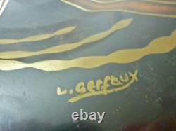 Coupe sur pied en cuivre signée L Gerfaux, décor poissons, dinanderie Art Deco