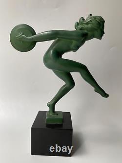 Danseuse Au Disque Art Deco 1930 Par Garcia Max Le Verrier Socle Marbre M1211
