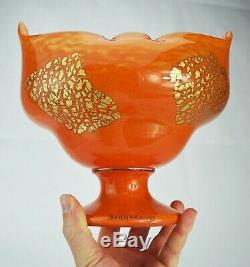 Daum Nancy Grand Vase en Verre Poudré Inclusions d'Or Coupe Art Déco Signé