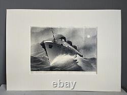 Dessin 1933 Paquebot Mariette Pacha Messageries Maritimes Art Deco marine Signé