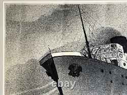 Dessin 1933 Paquebot Mariette Pacha Messageries Maritimes Art Deco marine Signé