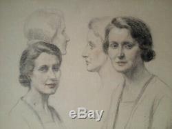 Dessin D'epoque Art Deco 1930 Delicats Portraits De Femmes Signee