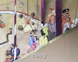 Dessin Gouache Art Déco Henri Hague Scène Cirque Clowns Acrobates Piste Voltige