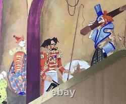 Dessin Gouache Art Déco Henri Hague Scène Cirque Clowns Acrobates Piste Voltige