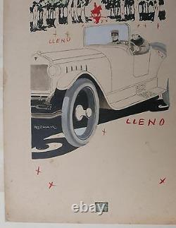 Dessin Original ARISTIDES RECHAIN Couple Voiture Automobile 1920 Argentine