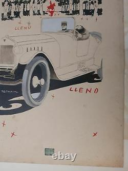 Dessin Original ARISTIDES RECHAIN Couple Voiture Automobile 1920 Argentine