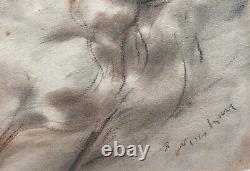 Dessin au pastel d'une femme nue allongée d'époque art déco signé Nikolsky