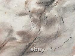 Dessin au pastel d'une femme nue allongée d'époque art déco signé Nikolsky