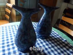 Deux vases art deco ceramique bleu vernie signé xxeme