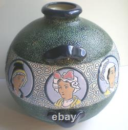 Enorme vase Art Déco aux émaux crispés, 8 portraits, signé L. E Impérial Amphora