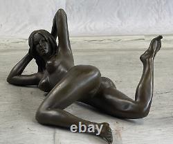 Érotique Sensuelle Nu Femelle Femme Signée Bronze Statue Sculpture Sexy Art Déco