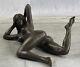 Érotique Sensuelle Nu Femelle Femme Signée Bronze Statue Sculpture Sexy Art Déco