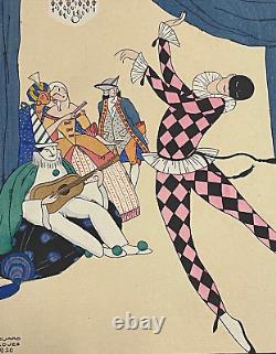 Estampe pochoir Cavalier seul ou le bal travesti 1920 Edouard Halouze Art Déco