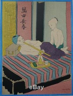 FOUJITA le fumeur d'opium LITHOGRAPHIE originale en couleur signée #1928