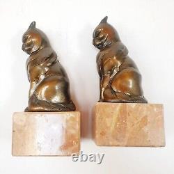 FRANJOU Hippolyte Moreau Rare Serre-livres Sculpture Chat Assis Signé Art Deco