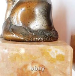 FRANJOU Hippolyte Moreau Rare Serre-livres Sculpture Chat Assis Signé Art Deco