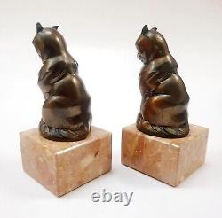 FRANJOU Hippolyte Moreau Rare Serre-livres Sculpture Chat Assis Signé Art Deco