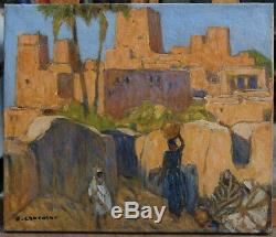 Fernand LANTOINE(1876/78.1955), ville orientaliste animée, art-déco, magreb, Afrique