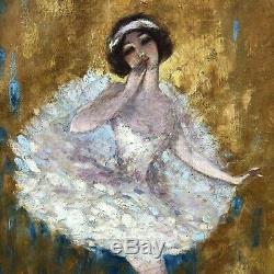 GAYAC Ernest Huile Toile Portrait Fille Danseuse Ballerine Art Déco Dancing Girl