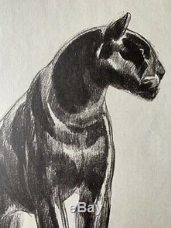 GRAVURE Art Deco Panthère Noire Black Panther signée PAUL JOUVE