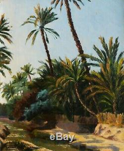Gaston DELPARD tableau orientaliste huile toile paysage palmiers TUNISIE Tozeur