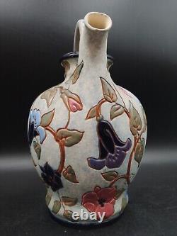 Grand Vase Aiguière Art Déco fleurs émaillé signé Amphora République Tchèque