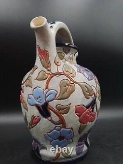 Grand Vase Aiguière Art Déco fleurs émaillé signé Amphora République Tchèque