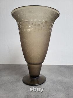 Grand Vase En Verre Fume Art Deco Signe Schneider
