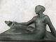 Grande Sculpture Art Deco Femme Avec Chien Terre Cuite Signé Melani