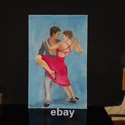 Grande peinture HST Art Déco Couple danse, 116 x 73 cm, signe