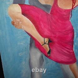 Grande peinture HST Art Déco Couple danse, 116 x 73 cm, signe