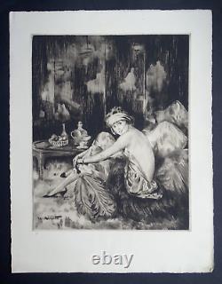 Gravure originale signée William ABLETT 1930 Art Deco La chambre mode élégante