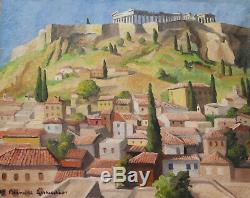 Hélène BESNARD GIRAUDIAS tableau paysage grec Plaka Athènes Acropole Grèce huile