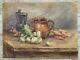 Henriette Messager Aquarelle Nature Morte Aux Légumes Carotte Ail Cuisine Pichet