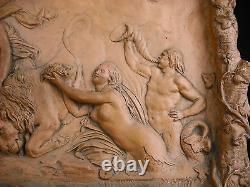 Important bas relief 14 kg Mathurin MOREAU Scène mythologique Athéna Héra lions