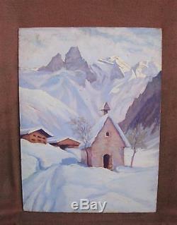 Intéressante peinture à l'huile Paysage des Alpes signée W BOOG